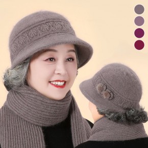 중장년 방한 꽃장식 캡모자 머플러세트 ELM-285