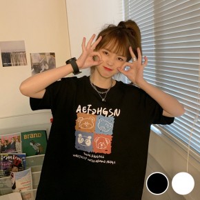 곰돌이 프린팅 오버핏 반팔 티셔츠 URD-505