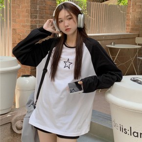 배색 별 자수 루즈핏 나그랑 티셔츠 URD-554