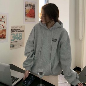 여자 워크 빅 레터링 기모 오버핏 후드 티셔츠 URK-527