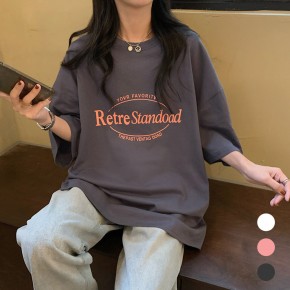 여성 오버핏 스타일 영문 레터링 반팔 티셔츠 URK-551